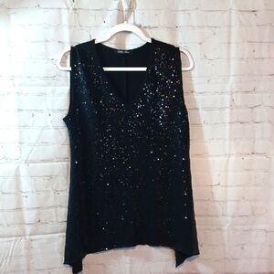 Y2K Fairy Feminine   Black Sequin   Only Nine  Sleeveless Stretch Blouse Top L